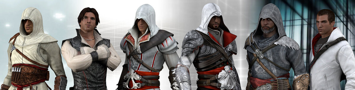 Assassins creed зависает. Альтаир Эцио и Дезмонд. Дезмонд Майлз и Эцио Аудиторе. Эцио Аудиторе и Альтаир. Assassin's Creed ла Вольпе.