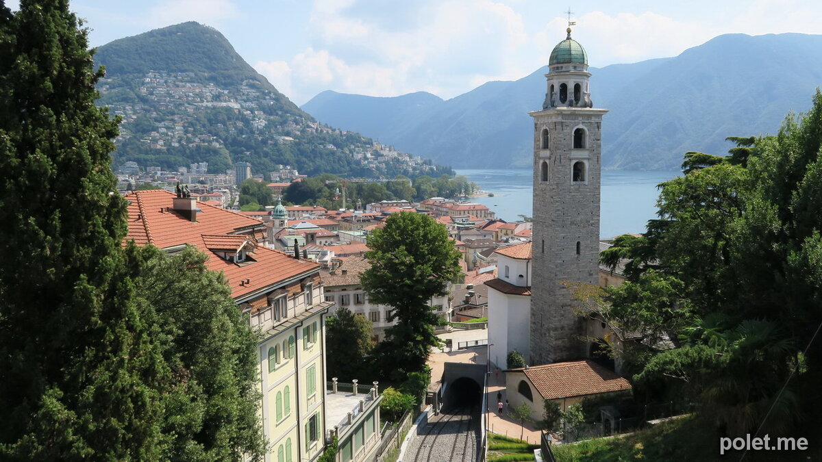 Вид на Лугано и озеро с вокзала