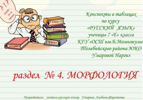 Открыть презентацию 	Скачать презентацию «Раздел №4 Морфология»Скачать презентацию