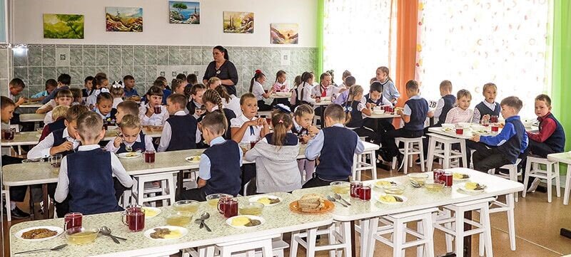 Столовая школы №11 г. Рубцовска в 2020 году. Первоклашек кормят бесплатно.