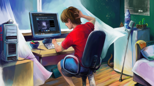 человек задумался перед монитором с игрой