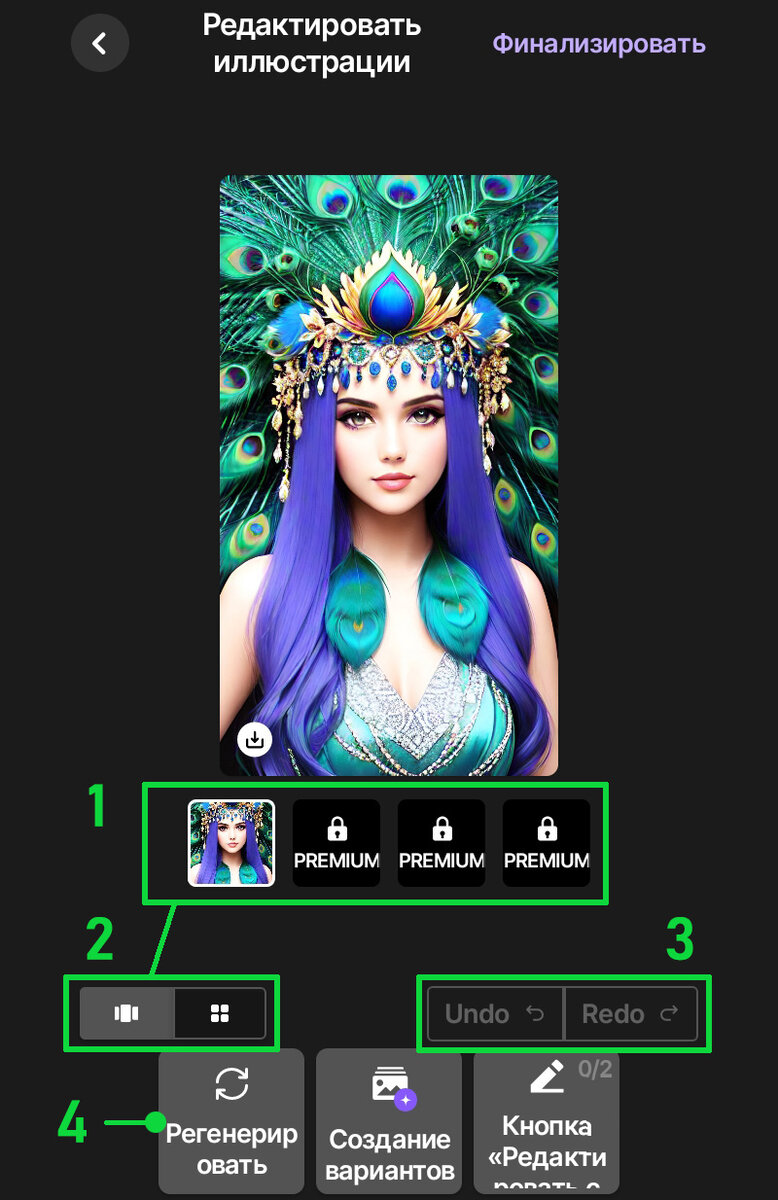 Окно генерации изображения в приложении Dream.