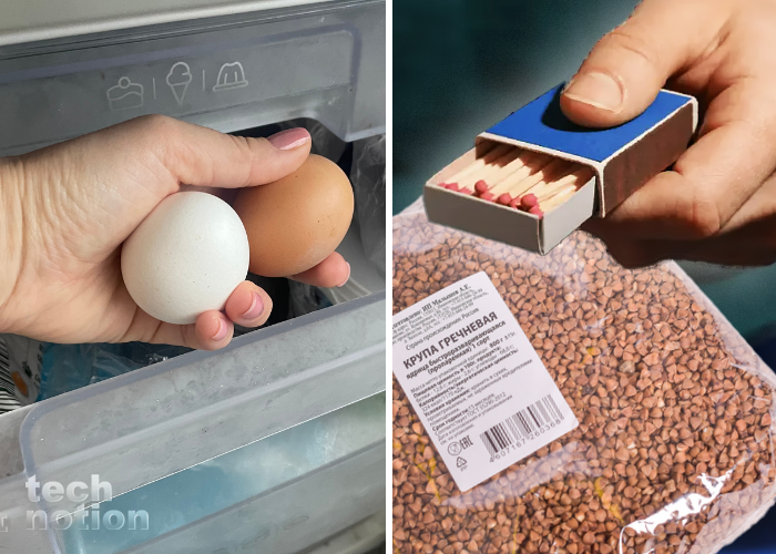 Зачем в морозилку класть сырые яйца, а в контейнер с крупой спичечный коробок / Изображение: дзен-канал technotion