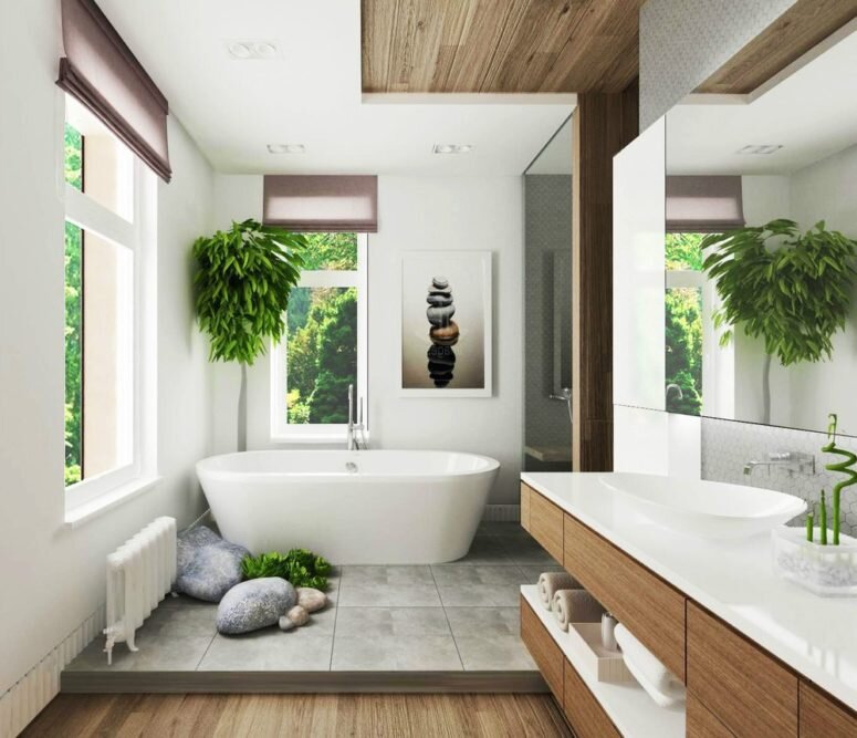Дизайн ванной комнаты в частном доме и коттедже