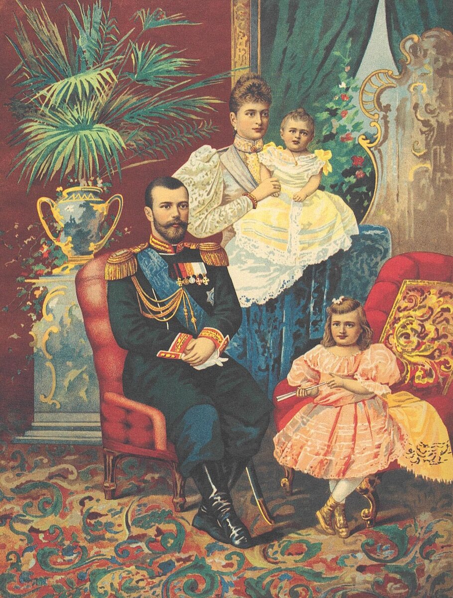 Император Николай II  с супругой Александрой Федоровной и дочерьми Ольгой и Татьяной. 1898 г. ГИМ 
