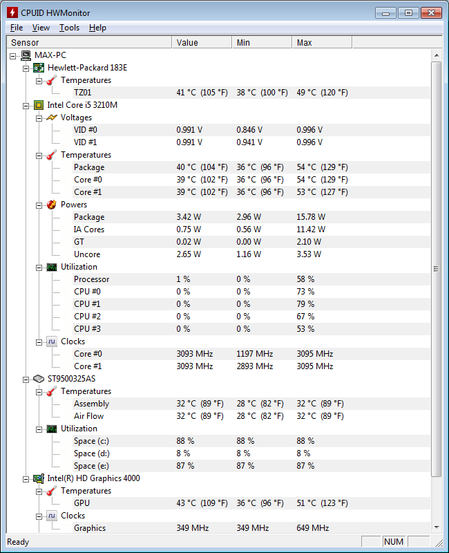 Температура процессора и видеокарты, подробные данные о системе