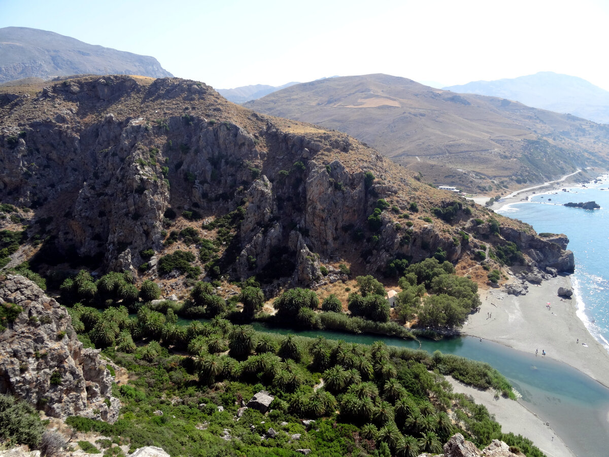 Пальмовый лес и пляж Превели на острове Крит в Греции