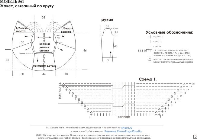 Рисунок выкройки жакета и схема узора спицами №1