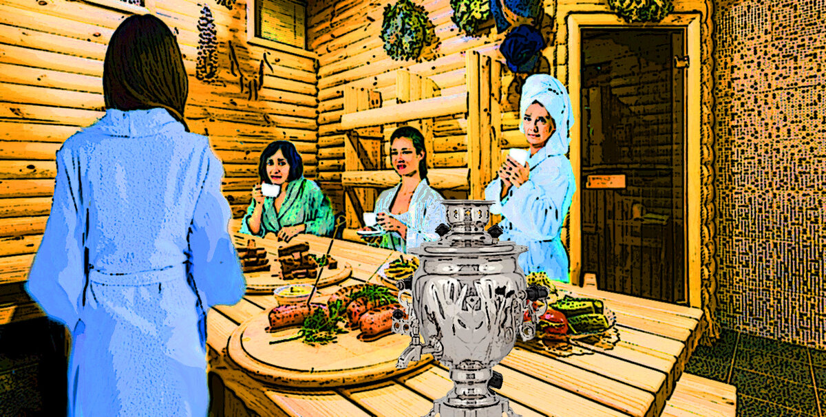 Женщины общаются за чаем. Иллюстрация