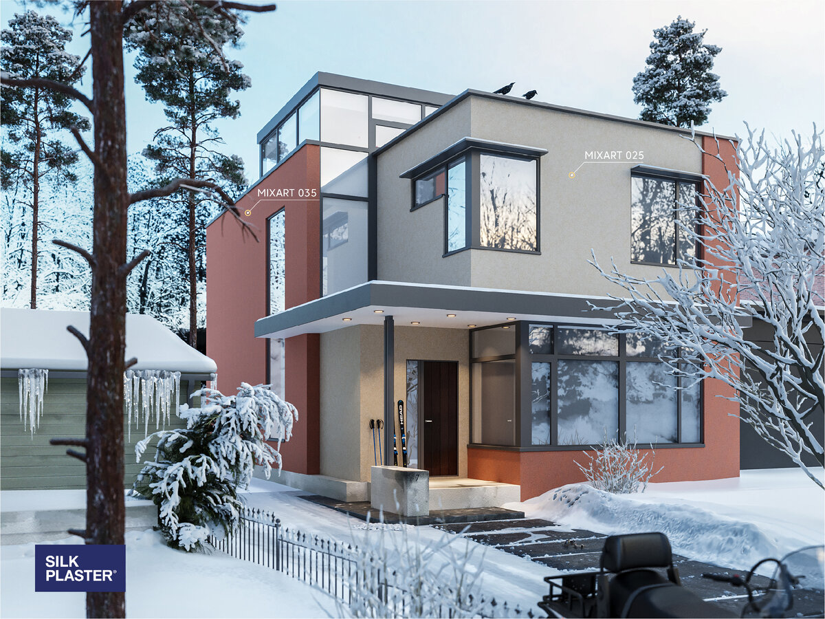 На фото сочетание оттенков декоративной штукатурки SILK PLASTER Mixart 025 и 035 
