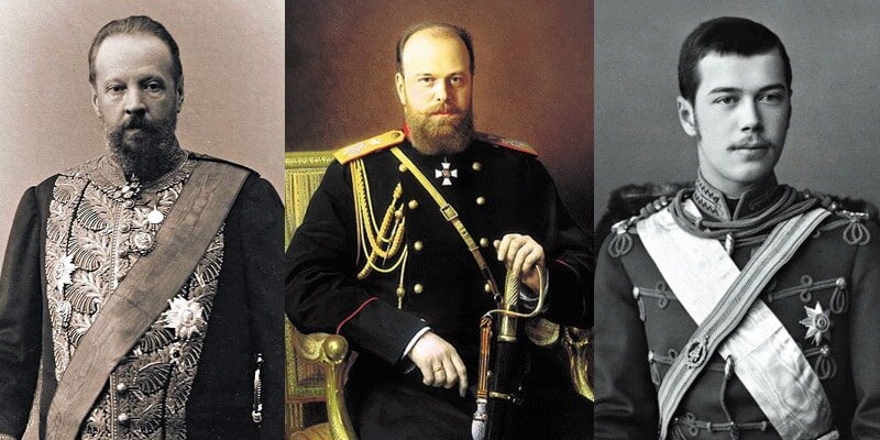 Слева направо: 1) Сергей Витте, 2) действующий император Александр III, 3) будущий император - цесаревич Николай (II)