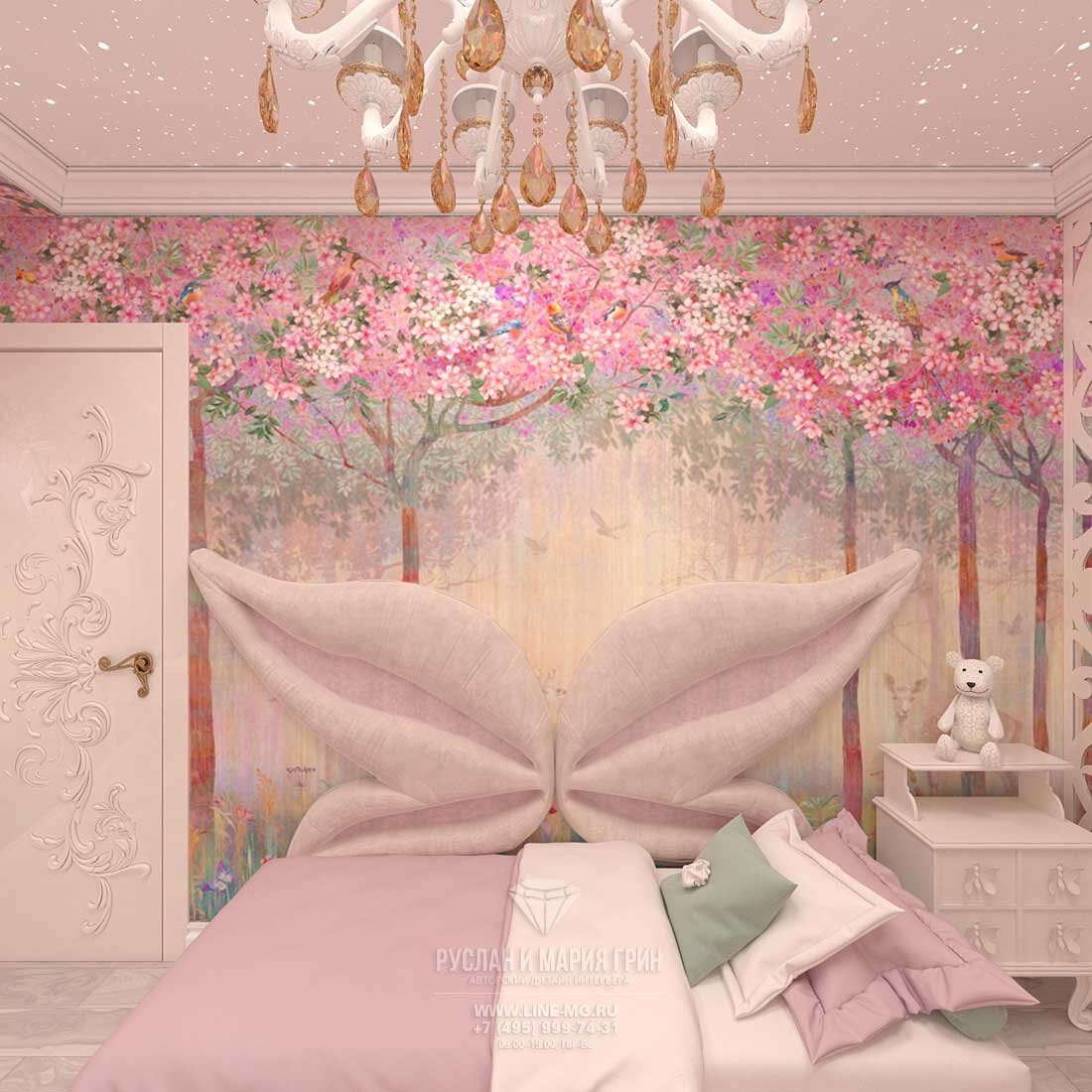 На фото: Дизайн розовой детской комнаты для девочки