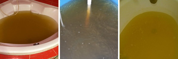 На фото вода из скважин наших клиентов. Мутность и цветность придают в основном избыток железа и марганца