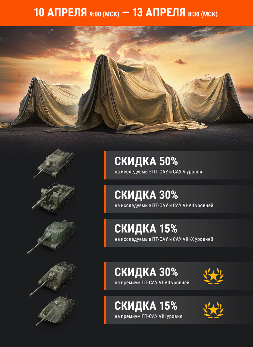 Скидки не распространяются на танки, участвующие в акции «В бой на «Объект 268/4», Progetto M40 mod. 65 и Kranvagn».