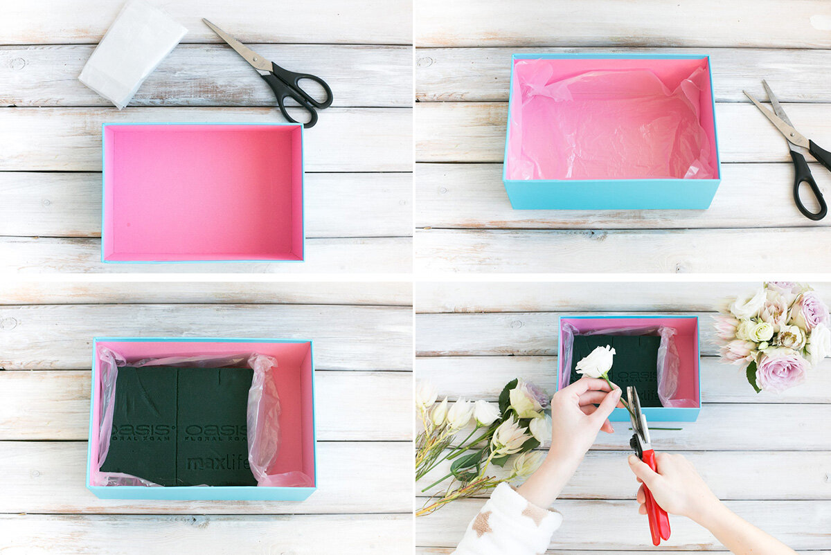 Секрет: в воду, в которой вы будете смачивать флористическую пену, можно добавить «корм» для растений. Так вода получится более питательной и цветы намного дольше проживут.