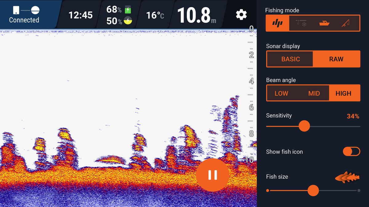 Скриншоты показаний эхолота Deeper из старого приложения Deeper Smart Sonar.