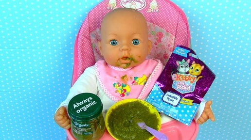 Куклы Пупсики Маша Кушает Детское Пюре Игрушка Сюрприз Котёнок_ Pretend Play with Baby Doll 108МАМАТВ