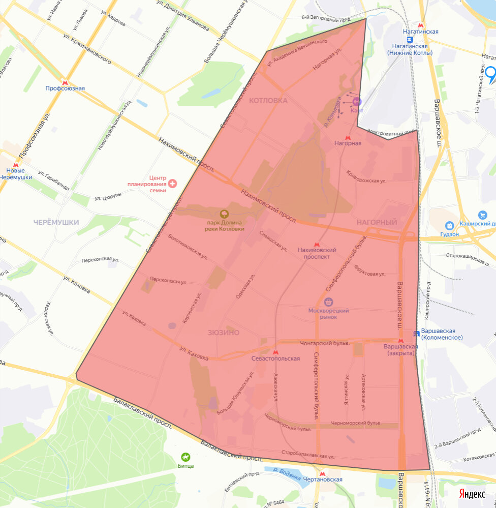 Жилой массив, расположившийся между Черемушками и Чертаново. Железная дорога и промзона отделяет эту часть города от менее престижного Бирюлёво