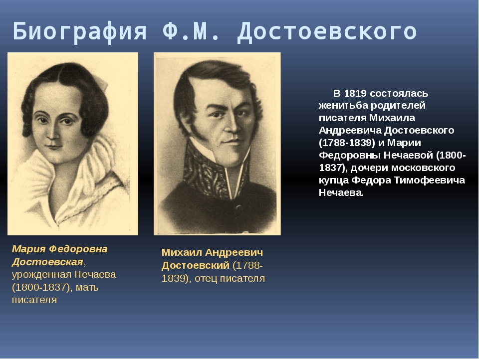 Краткая биография достоевского. Родители ф м Достоевского. Достоевский ф родители. Достоевский биография. Достоевский презентация родители.