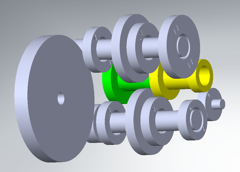 В процессе рисования. Первичные валы пометил цветом, шестерни вторичных валов - римскими цифрами и буквами.