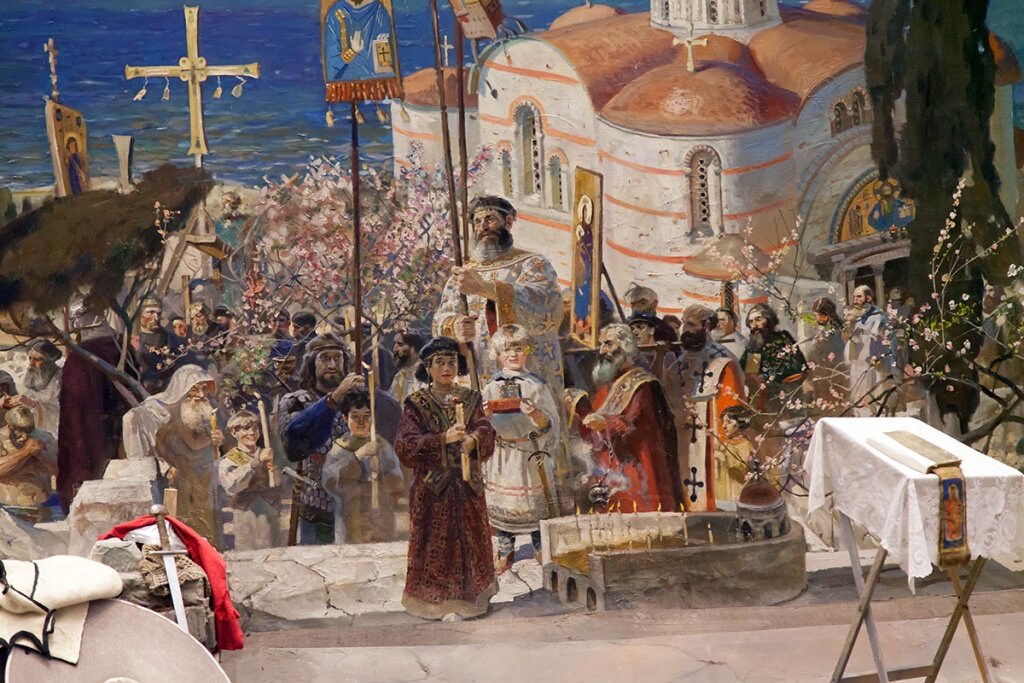 Крещение войска князя Владимира в Херсонесе. Диорама. П. Рыженко