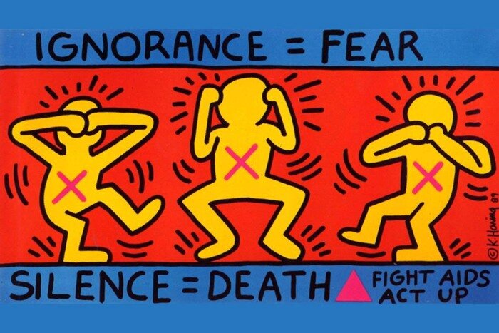 Кит Харинг, Невежество = cтрах (Ignorance = Fear), 1989 г., коллекция национального агентства Sound and Music, Лондон, Великобритания