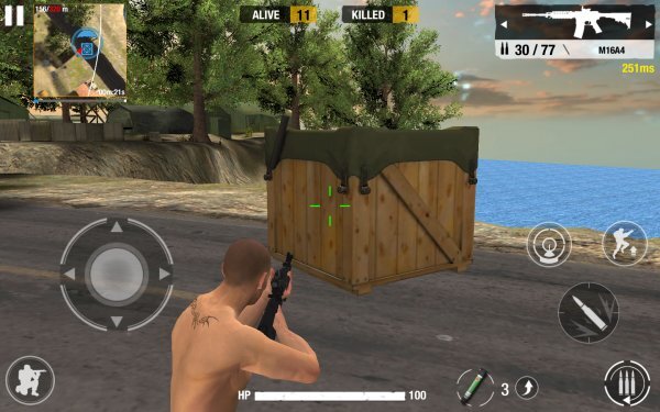 Bullet Strike Battlegrounds 0.5.3.1Android 4.4 и вышеСКАЧАТЬ
Bullet Strike Battlegrounds — самый интересный и амбициозный проект среди всех трех. Его разработка пока находится на стадии альфа-тестирования, а доступ к игре есть только у тех, кто успел записаться и получил аккаунт. Тем не менее, эти аккаунты можно поискать в интернете — добрые игроки делятся с новичками. 
  Геймплей и стилистика максимально похожи на PUBG. С 19 другими игроками вас забрасывают на карту, где нужно найти оружие, чтобы выжить и остаться одному. Реализована система ограничения игровой области — тот самый синий круг. Есть несколько видов оружия — от пистолета до крутой снайперской винтовки. Для удобства стрельбы реализовано автонаведение, но его можно отключить.
  Главный недостаток Bullet Strike Battlegrounds — низкая производительность и высокая задержка между клиентом и серверами. На данный момент у игры есть только сервера в Азии и США. Когда появятся европейские — пока неизвестно. Возможно, это случится к наступлению публичного бета-тестирования.
