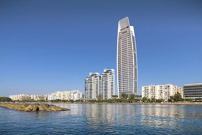 1. Limassol One 171 метр. Проект британской компании Atkins, разработавшей проект Burj Al Arab в Дубае и уродливого Oval, уже построенного рядом с площадкой под небоскрёб Aura (см.ниже)