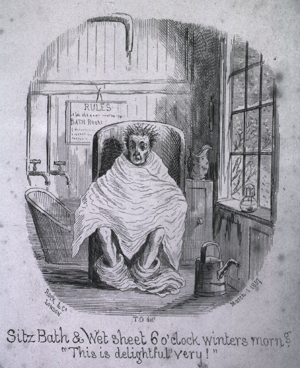 "Сидячая ванна - это восхитительно". Карикатура 1857 года