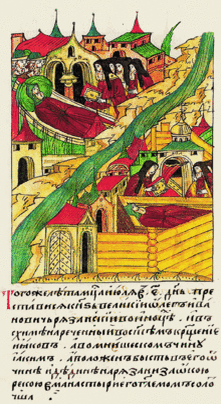 Смерть князя. Миниатюра Лицевого летописного свода.