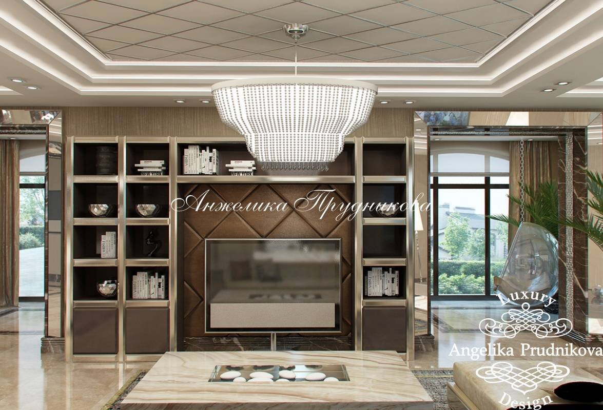 На фото: Дизайн ТВ-зоны в таунхаусе на Пестовском водохранилище