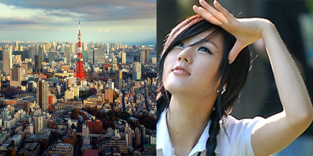 Токио (слева), японка смотрит на Вас (справа)