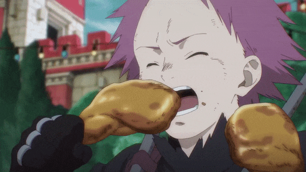 ГИФ'ка из аниме: Эбису и Ной смачно хавают курочку.