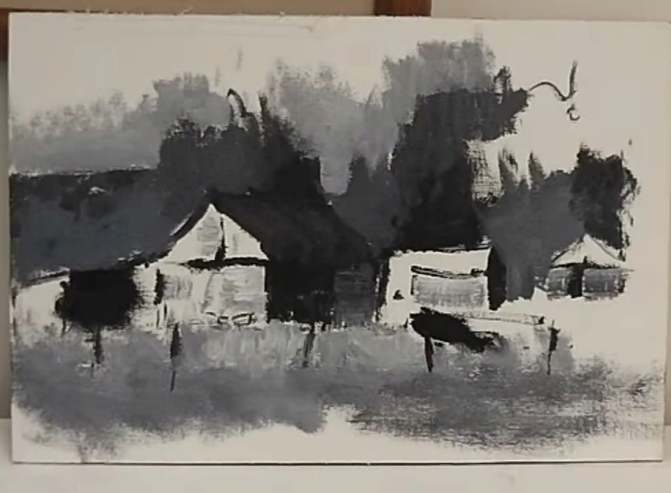 Автор ориентируется на заранее сделанный чёрно-белый этюд