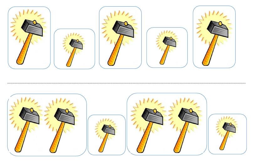 Пример визуально-ритмического ряда. 
Карточка по развитию чувства ритма (громко-тихо)