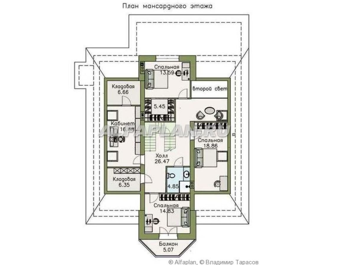 2. Планировка дома по проекту "Валдай" 306А, мансардный этаж