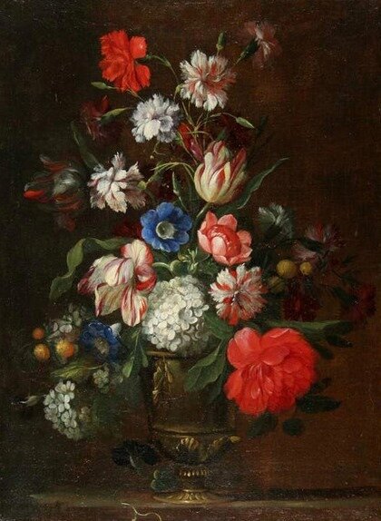 Неизвестный художник XVII века. Италия. Цветы. Холст, масло Поступление из ГЭ в 1927; ранее в собрании графа Н. П. Ферзена, Санкт-Петербург