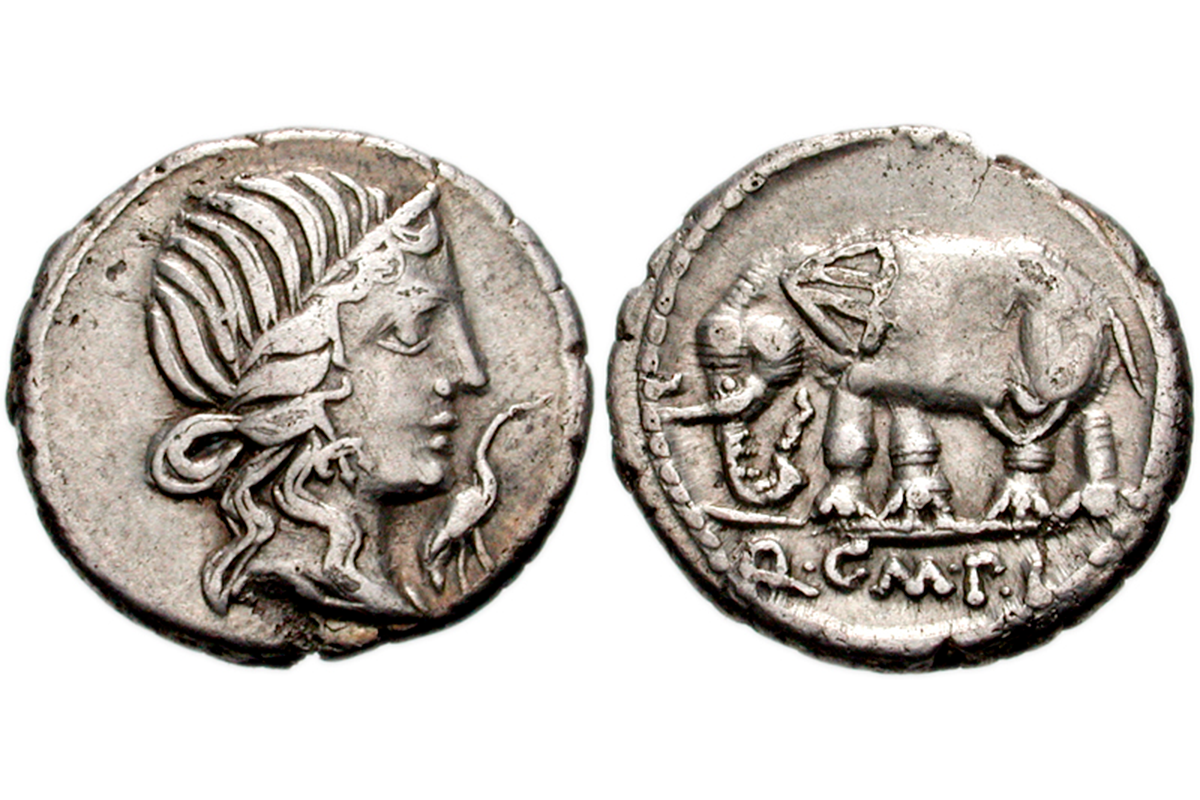 Монета Квинта Цецилия Метелла, отчеканенная в Сев. Африке 86-84 гг. до н.э.