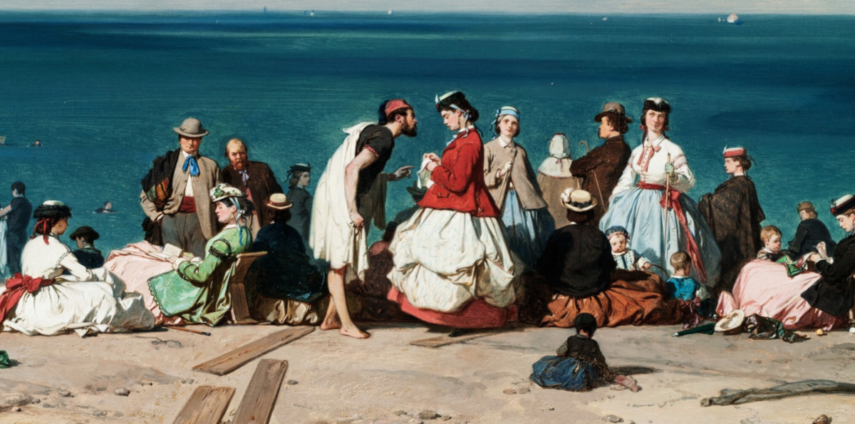 "Морские купания, берег в Этрета", Эжен Лепуатевен, 1864. (с) Из частной коллекции. Деталь.