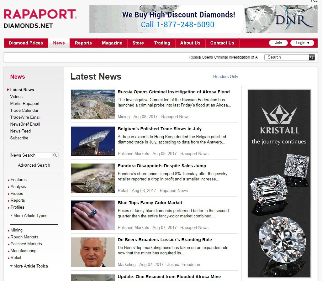 Оценка ювелирных украшений. Прайс лист Рапапорта (Rapaport Diamond Report)