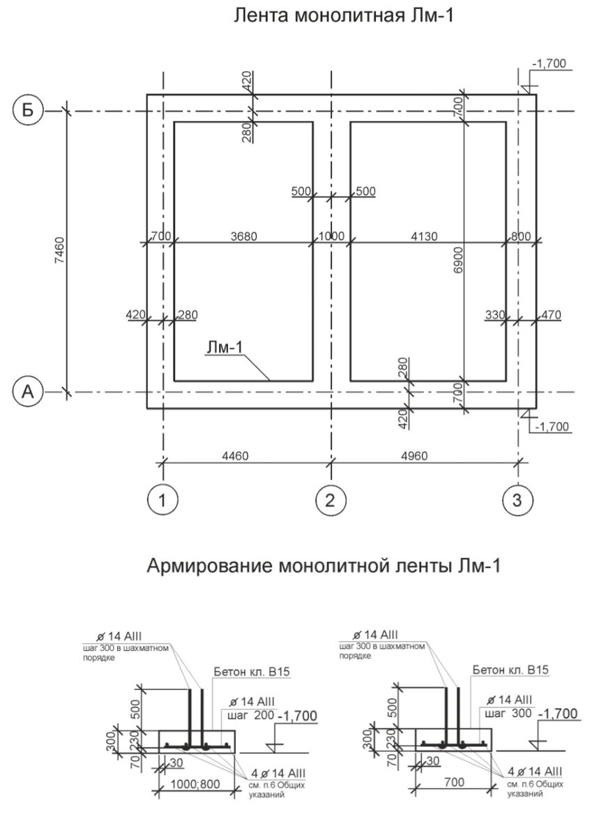Ленточный фундамент для дома чертеж