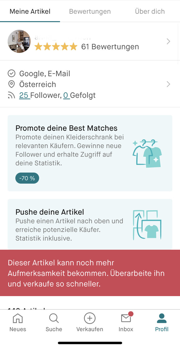 Так выглядит мой профиль на Vinted