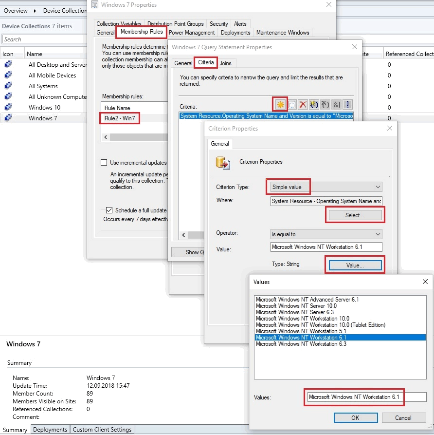 Рисунок 1. Критерии отбора ОС Windows 7