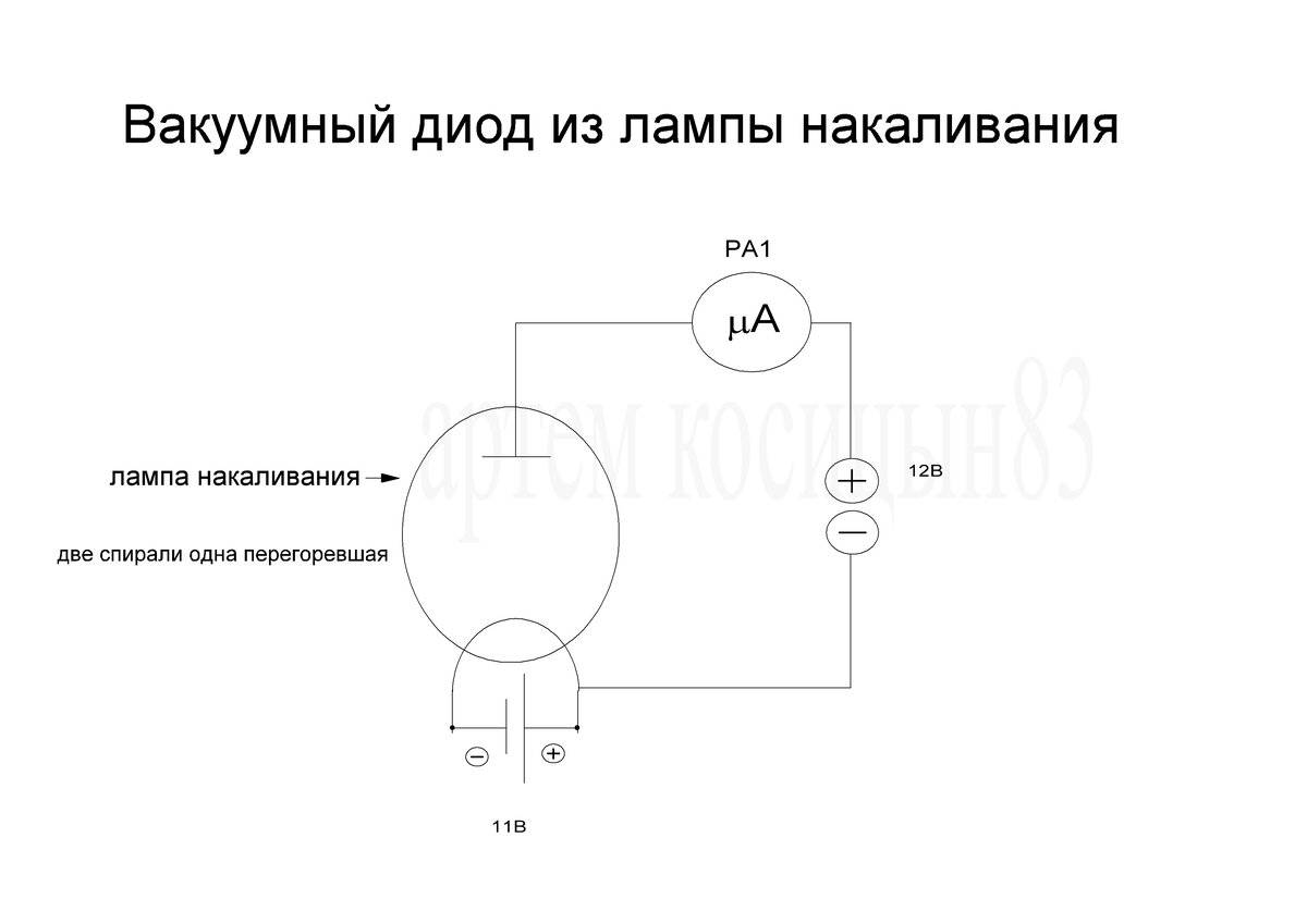 На рисунке 1 дано схематическое изображение вакуумного диода