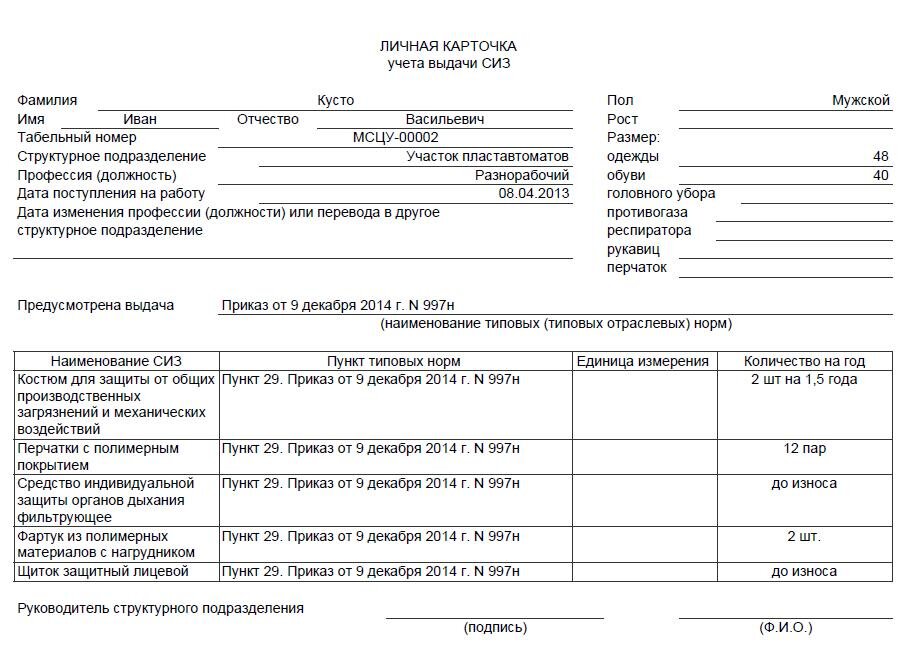 Карточка учетов кадров