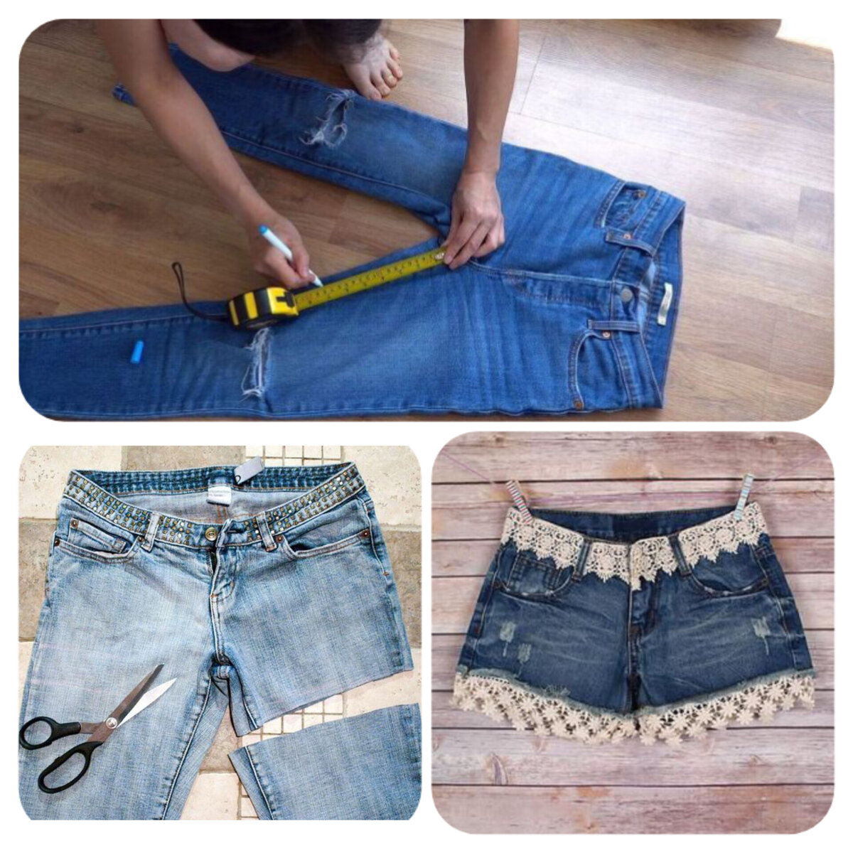 Как украсить старые джинсы кружевом