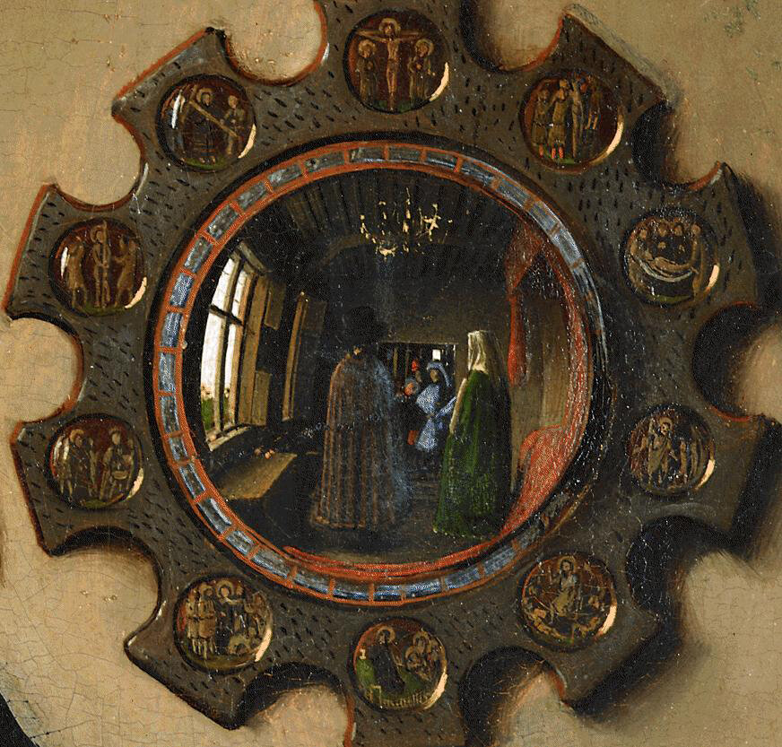 Ян ван Эйк «Портрет четы Арнольфини», 1434, дубовая доска, масло, 82×60. Национальная галерея, Лондон. Деталь