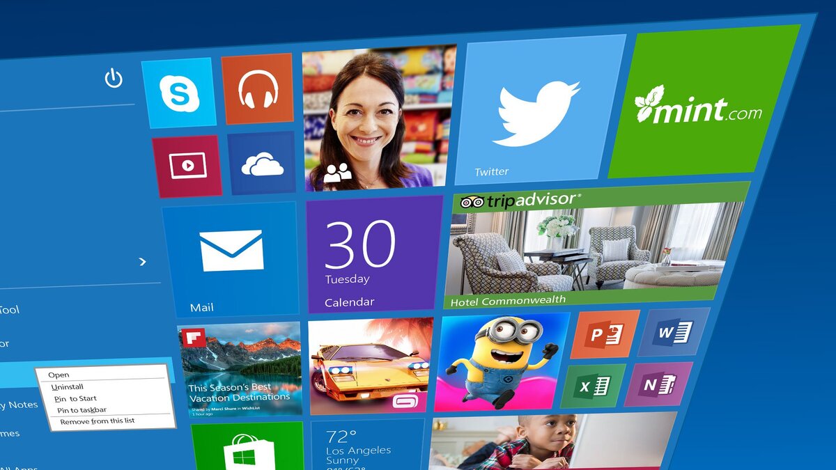 Плитки Windows 10