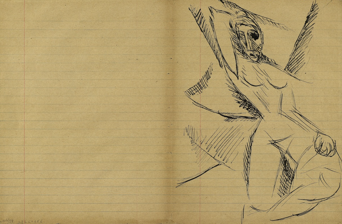 Пабло Пикассо. «Набросок сидящей женщины: обнаженная с драпировкой», 1907.