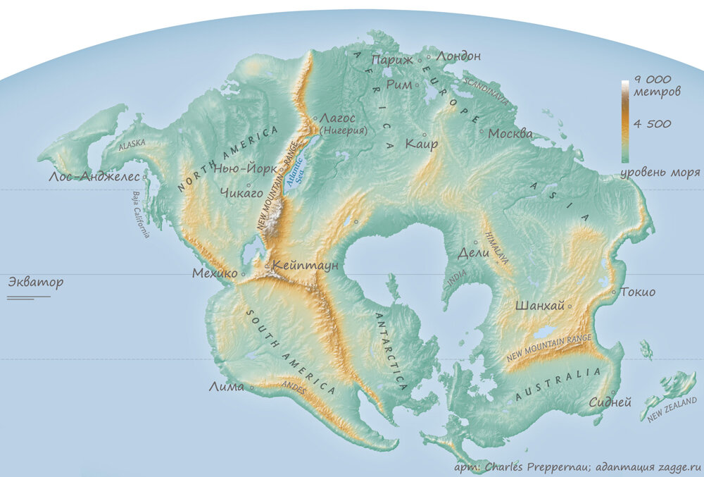 Пангея Ультима, карта Земли через 250 миллионов лет.
